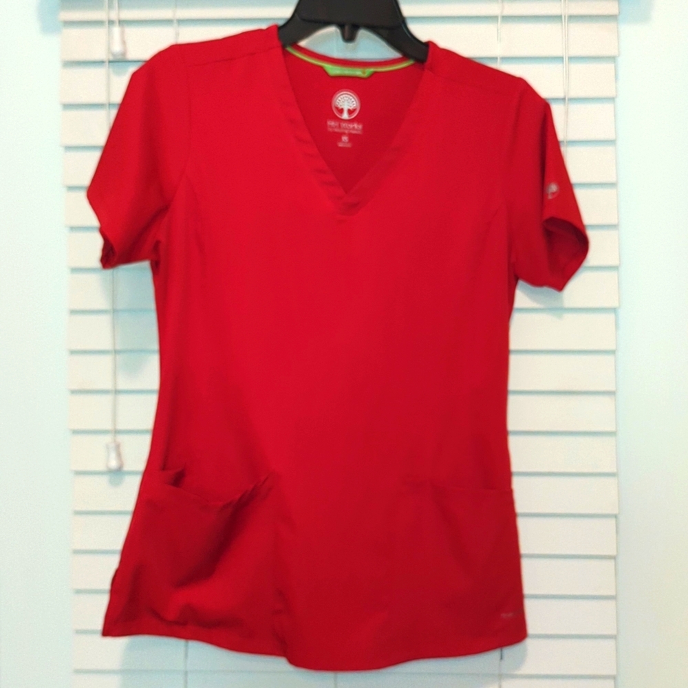Healing Hands Red Fitted Short Sleeve Scrub Top HH Works Collection